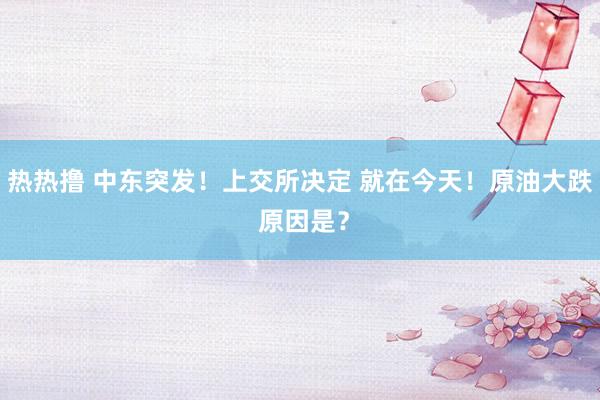 热热撸 中东突发！上交所决定 就在今天！原油大跌 原因是？