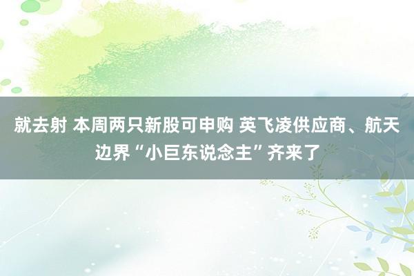就去射 本周两只新股可申购 英飞凌供应商、航天边界“小巨东说念主”齐来了